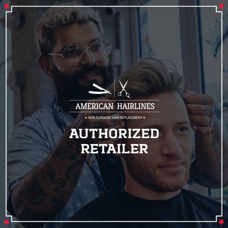 Social post with American Hairlines non-surgical hair replacement logo and "Authorized Retailer"