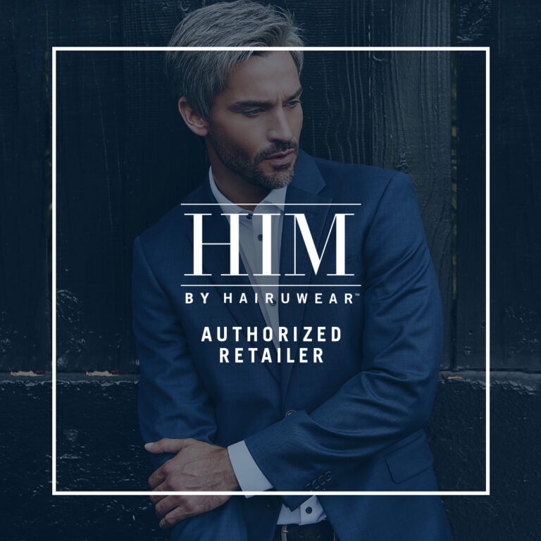 Social post with HIM by HairUWear logo and "Authorized Retailer"