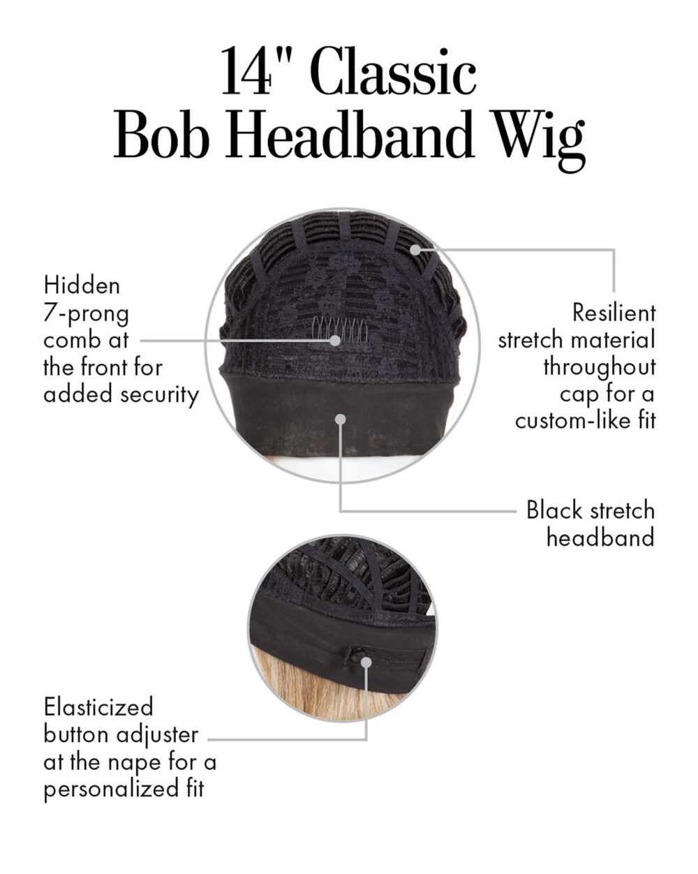 14″ Classic Bob Headband Wig Cap Construction